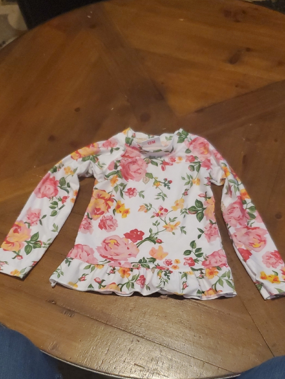 Kids Floral Ruffle Hem Swim Top - White with Pink & Yellow Flowers